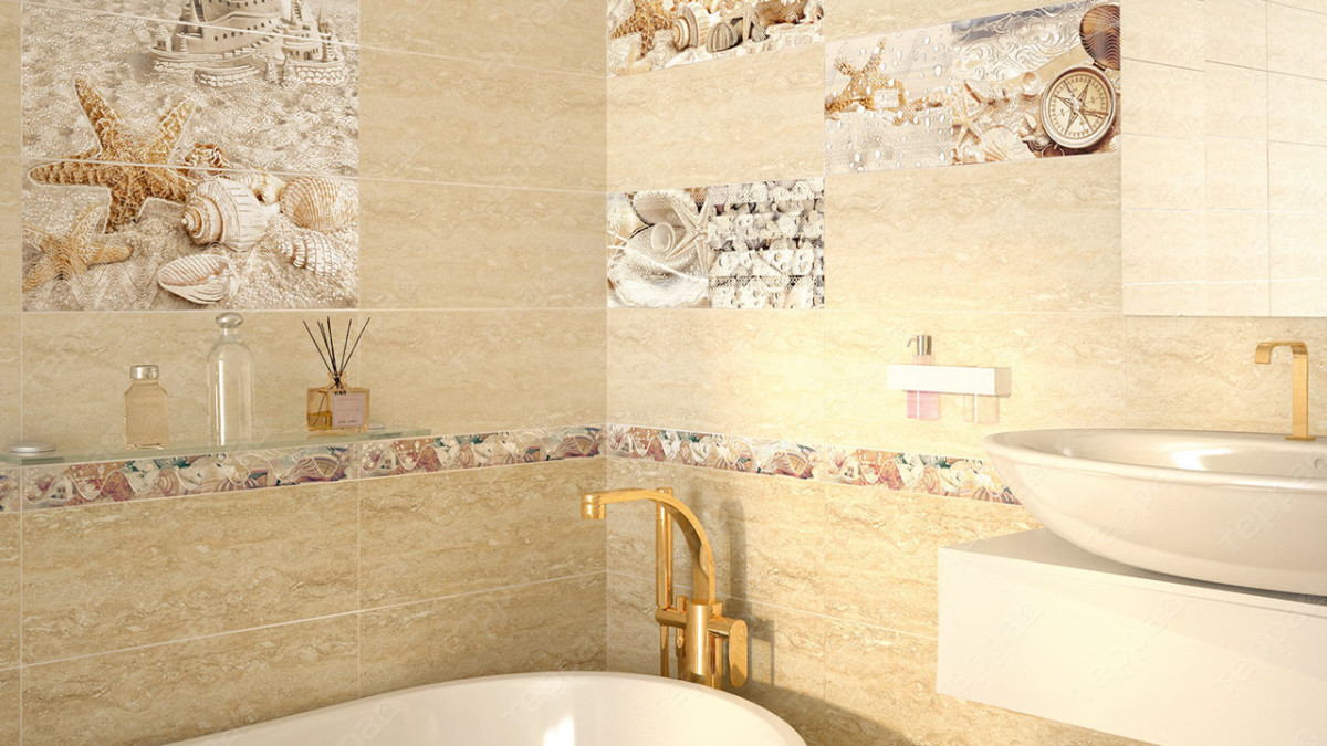 Azori caliza beige mare2 20х50см декор настенный бежевый глянцевый