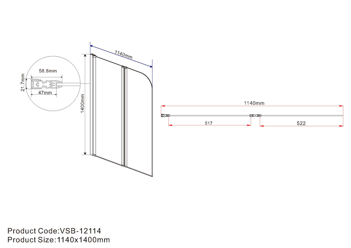 Vincea шторка на ванну 114х140 см черный VSB-12114CLB
