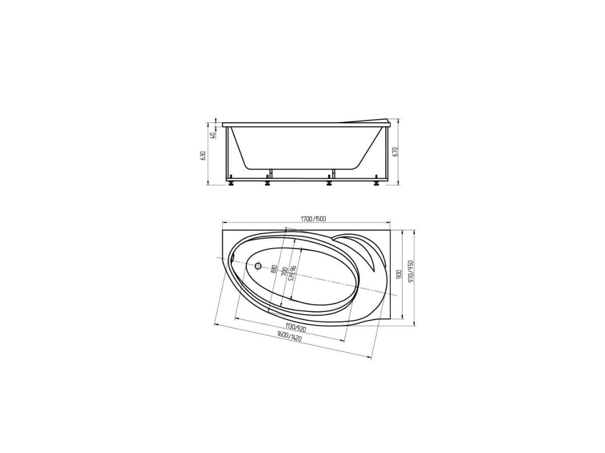 Aquatek Бетта 150х95 ванна акриловая асимметричная левая BET150-0000170