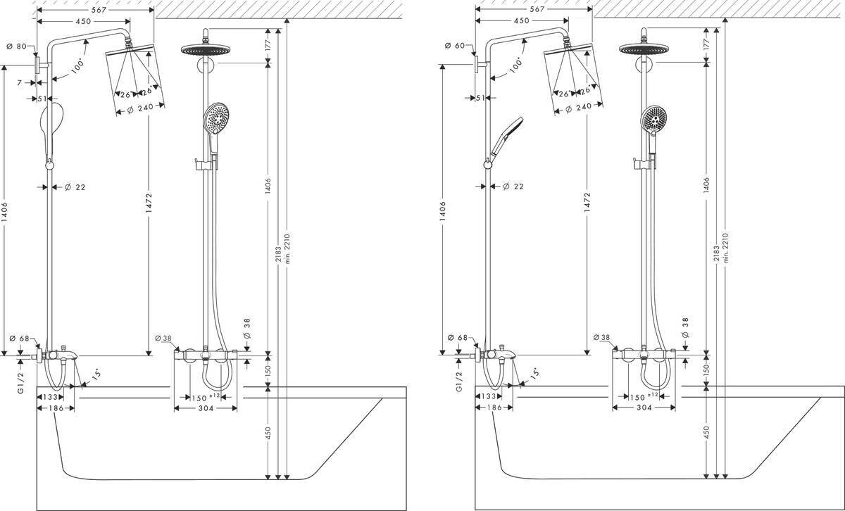Hansgrohe Raindance S Showerpipe 240 1jet Душевой набор с термостатом для ванны хром 27117000