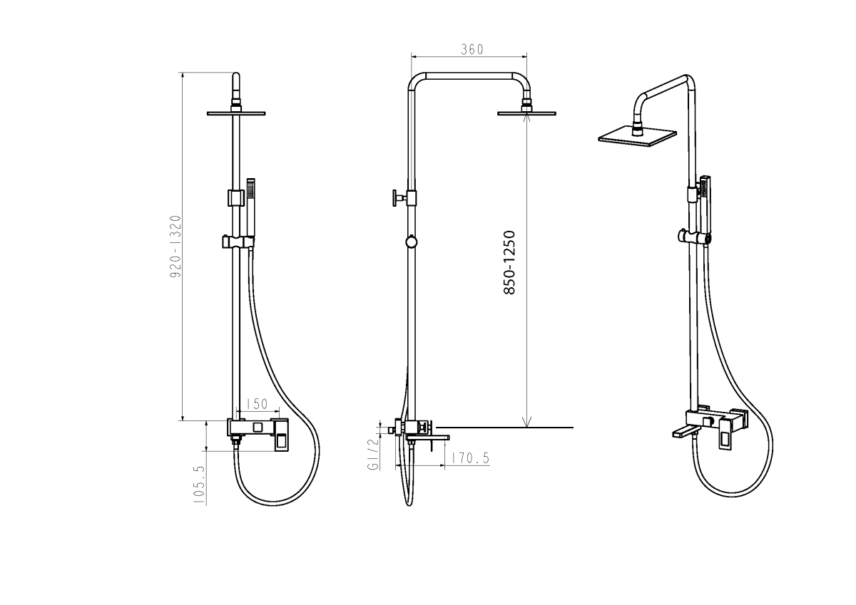 Душевая система Boheme Q BlackBlack с изливом 148-BB