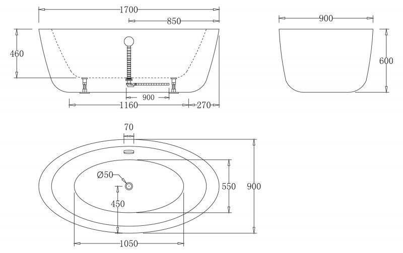 BelBagno BB67-1700 170*90 ванна акриловая овальная
