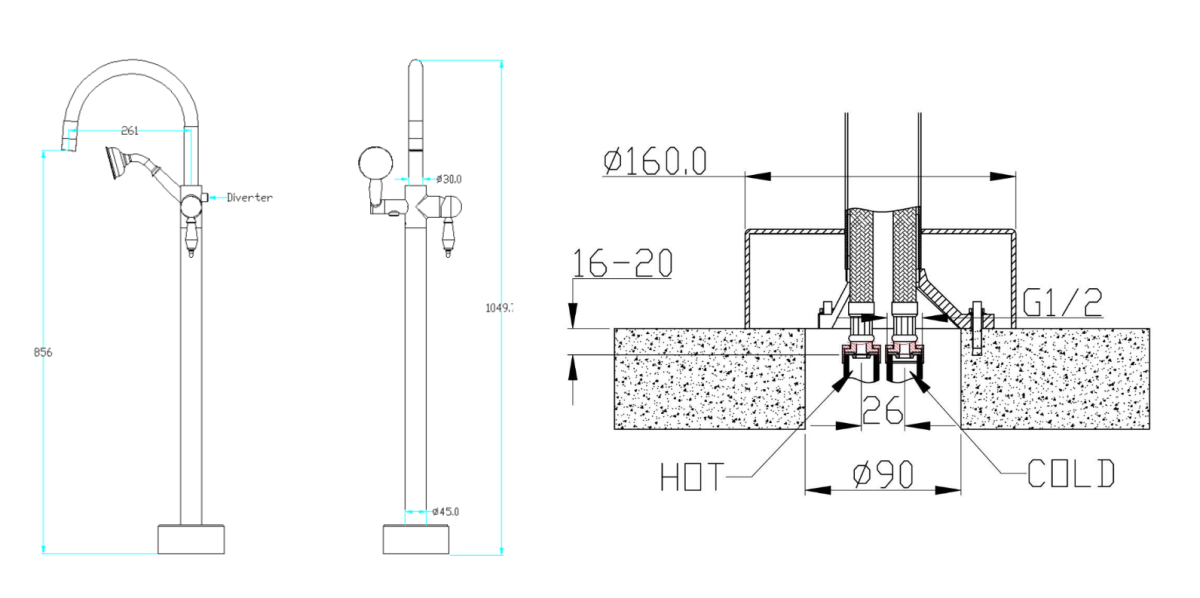 Смеситель напольный Boheme Uno Gun Metall 469-GM