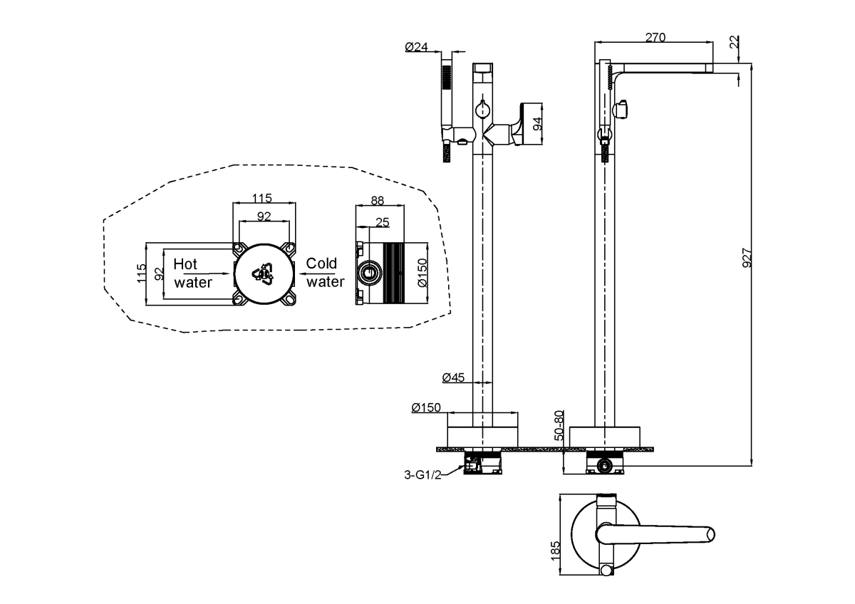 Смеситель напольный для ванны Boheme Spectre Бронза 459-BR