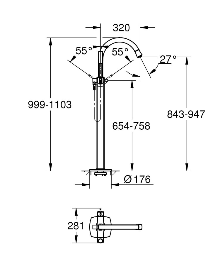 Grohe Grandera 23318DA0 смеситель для ванны тёплый закат