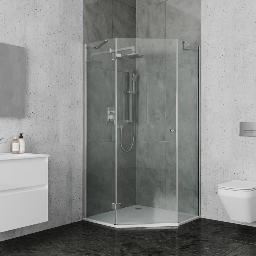 Душевое ограждение Ambassador Diamond 12011112L (100х100х200) трапеция,хром,стекло прозрачное,распашная,1 место