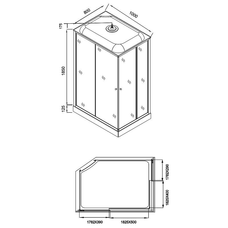 Душевая кабина Loranto 1000х800х2150 левосторонняя, черное заднее стекло, поддон 13см, матовое стекло 4мм, профиль сатин CS-5180-13L G