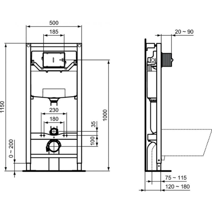 Ideal Standard инсталляция для подвесных унитазов с кнопкой R0309AA