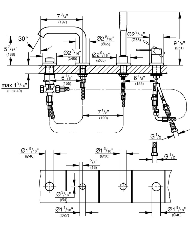 Grohe Essence New 19578DC1 смеситель на борт ванны суперсталь