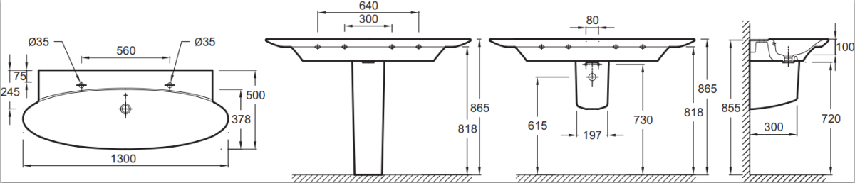 Jacob Delafon Presqu'ile E4445-00 раковина подвесная 130 см