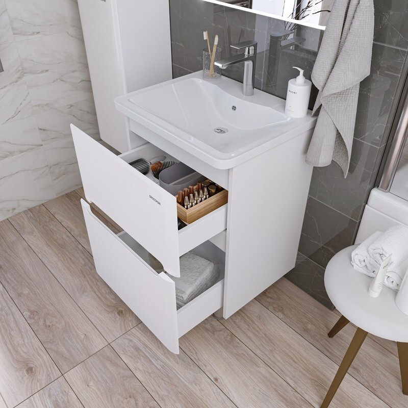 Тумба напольная "АДЕЛЬ-НОРМА-60 см" с 2-я ящ. белый глянец 106039
