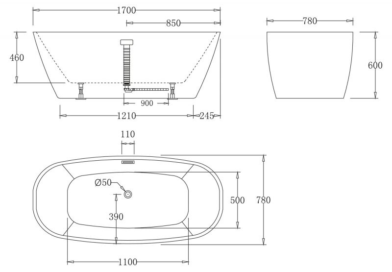 BelBagno BB72-1700 170*78 ванна акриловая овальная