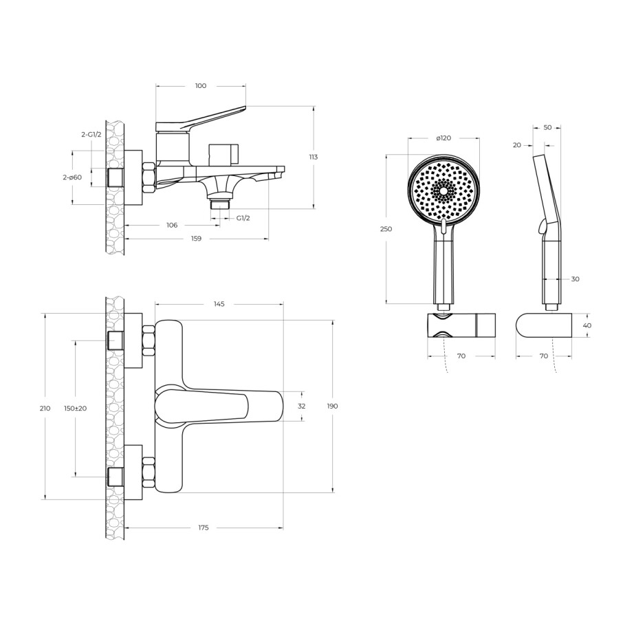 Смеситель BelBagno для ванны и душа UNIQUE-VASM-CRM
