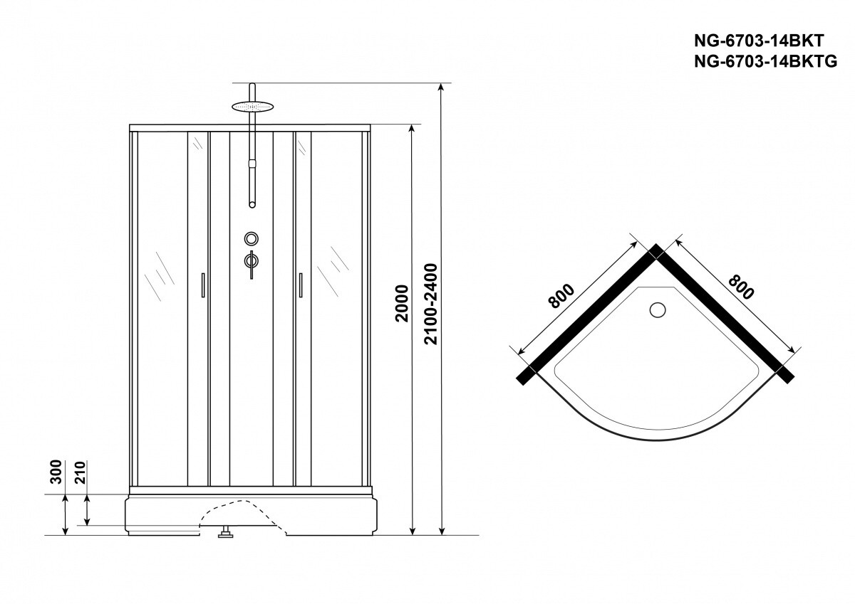 Niagara NG 6703-14BKG Душевая кабина 80x80 Без крыши с тропическим душем и гидромассажем 67031414BKTG