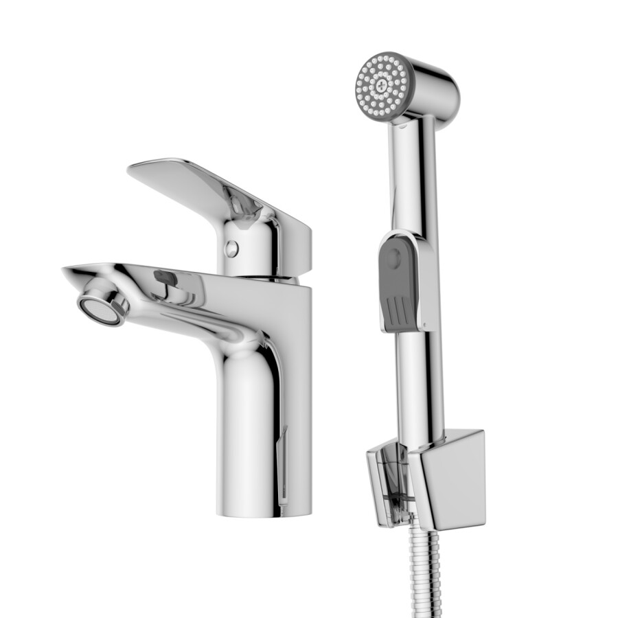Смеситель для раковины BelBagno DUE-LVM/HGN-CRM-W0 с гигиеническим душем, без донного клапана