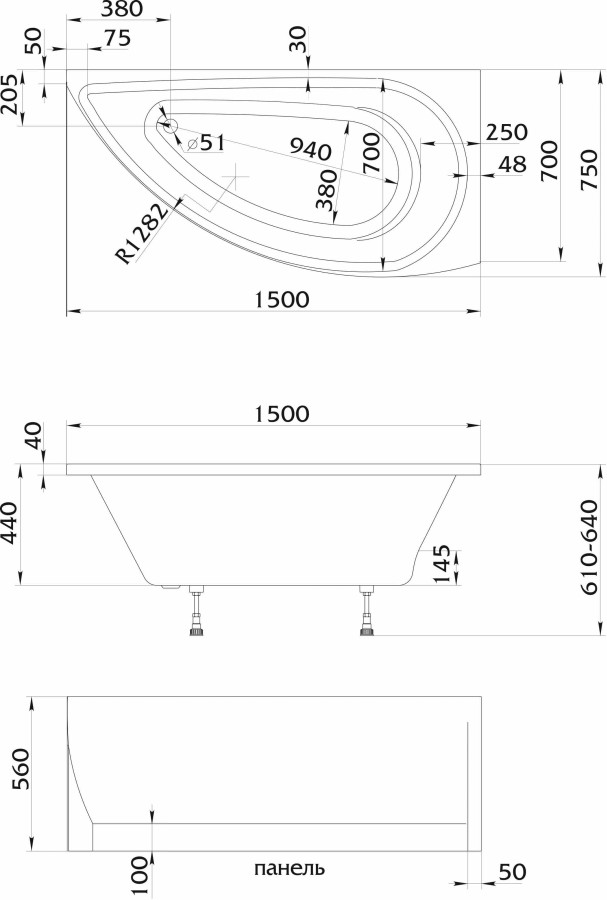 1 Marka Piccolo 150*75 ванна акриловая правая 01пк1770п