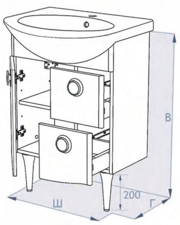 Triton Лира 60 тумба с умывальником ящики белая левая