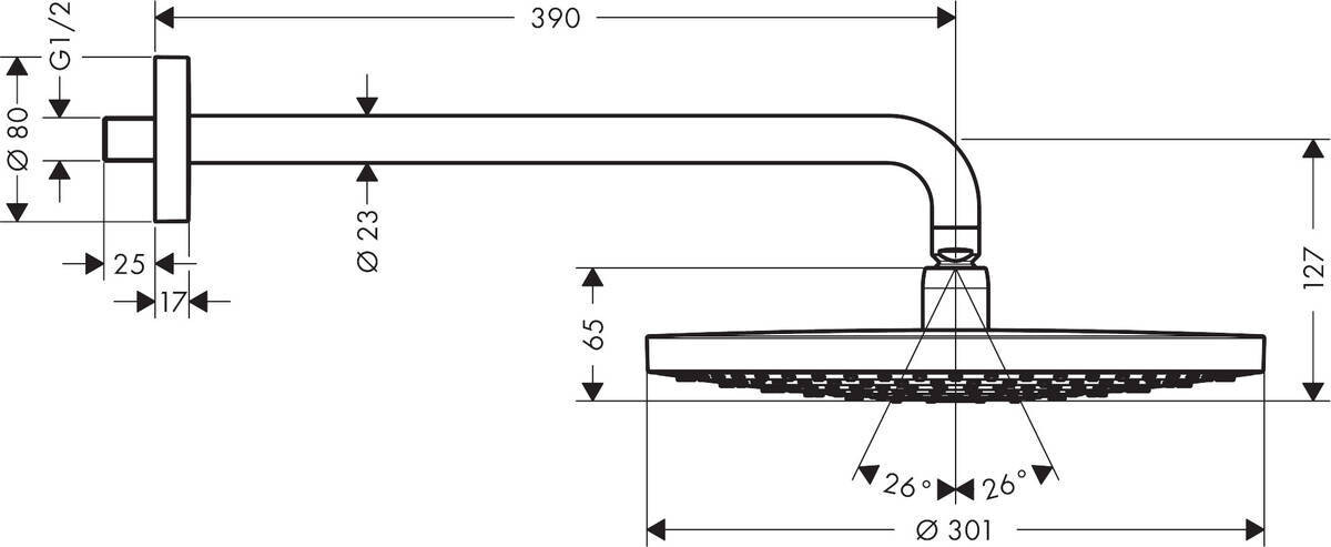 Hansgrohe Raindance Select S Верхний душ 300 2jet с держателем хром-белый матовый 27378400