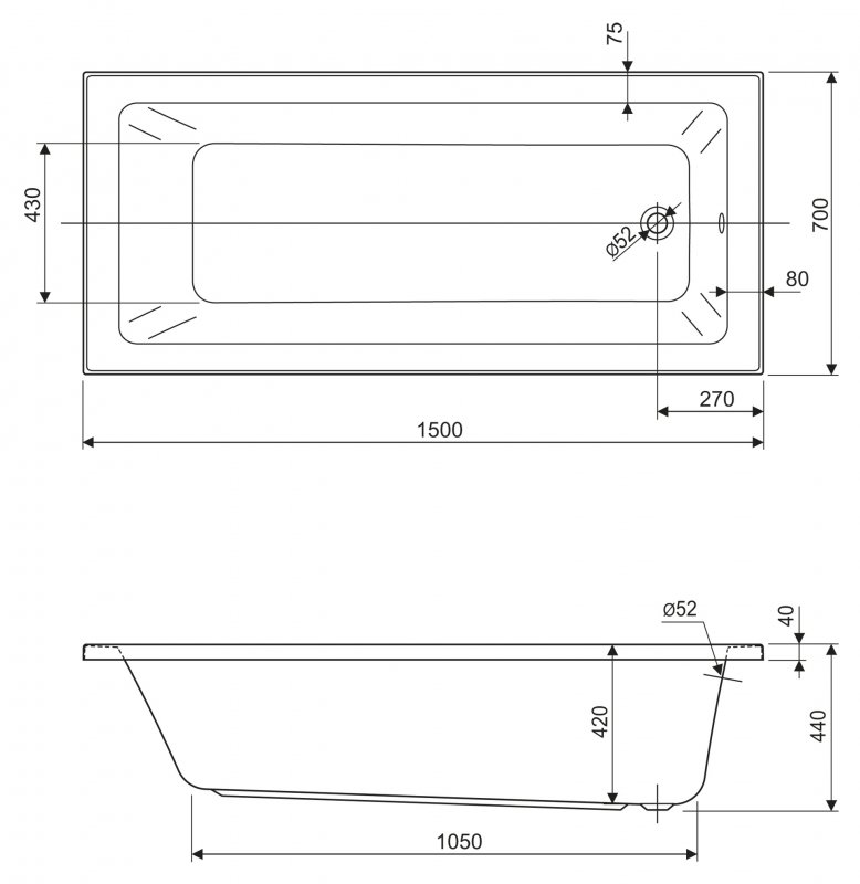 Cezares Plane ванна акриловая прямоугольная PLANE SOLO MINI-150-70-42