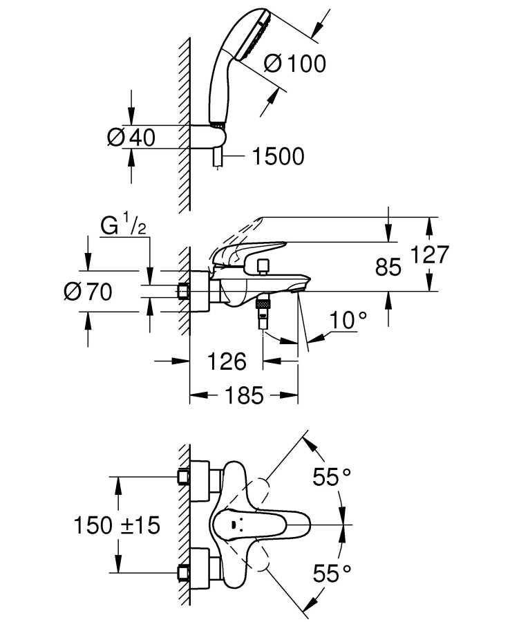 Grohe Eurostyle New Solid 2372930A смеситель для ванны хром