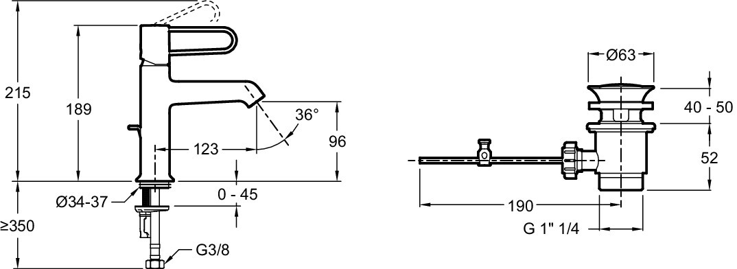 Jacob Delafon Odeon Rive Gauche E21028-CP-CP смеситель для раковины