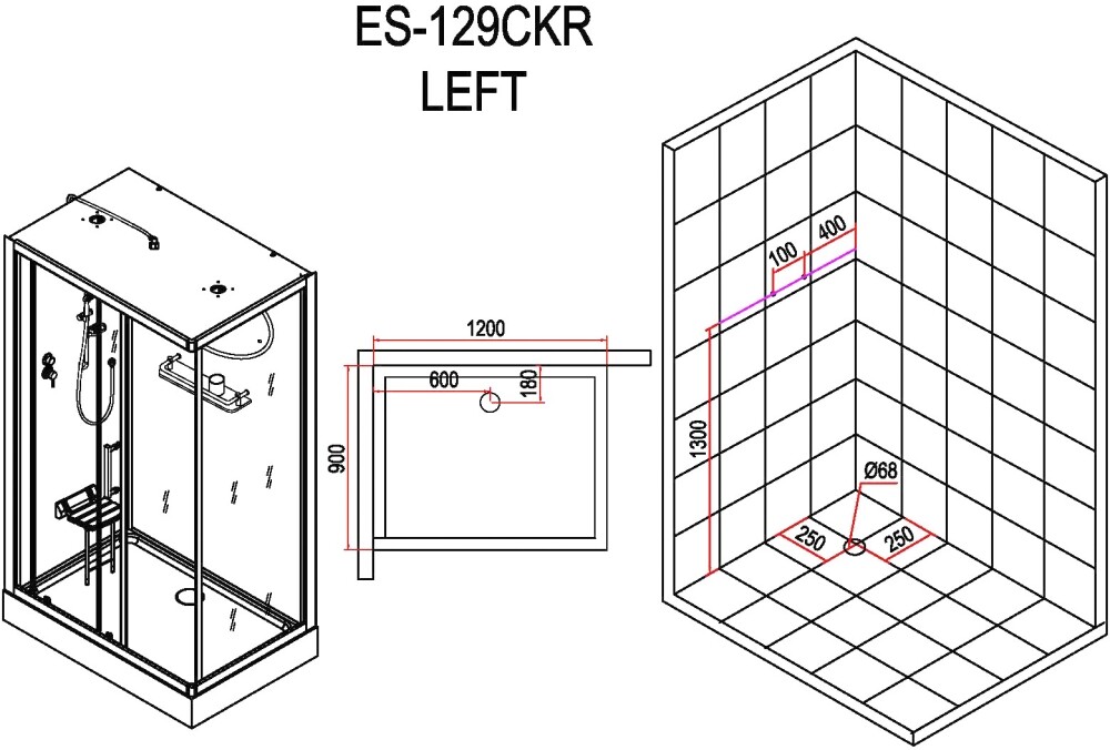 Esbano ES-129CKR Душевой бокс 120*90*210