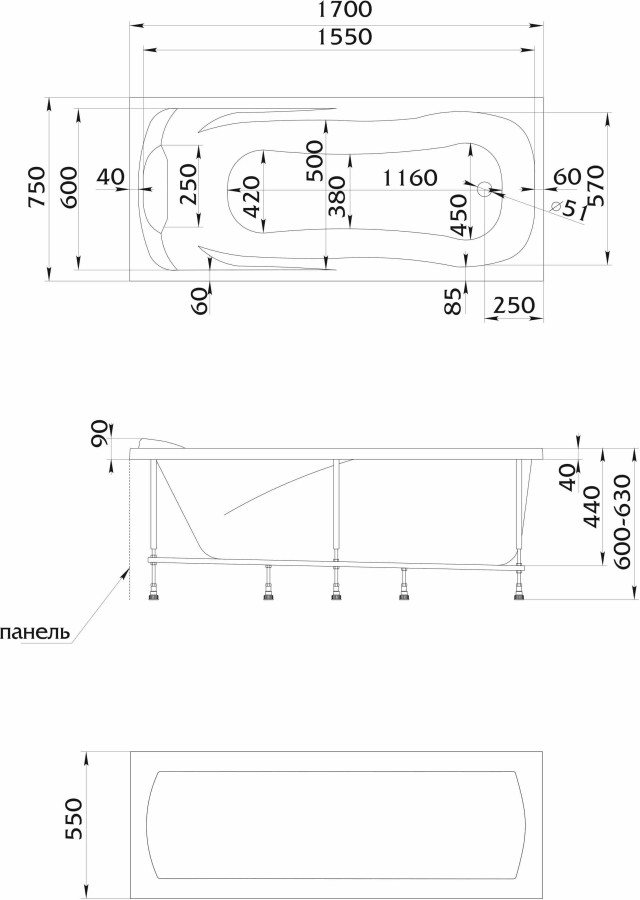 1 Marka Calypso 170*75 ванна акриловая прямоугольная 01каи1775