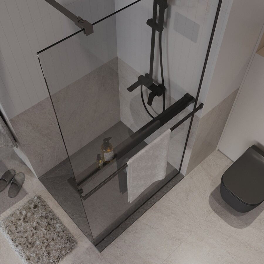 Душевая перегородка Niagara Nova NG-670-10ВLACK (100х195) черный матовый,стекло прозрачное,с полкой,1 место