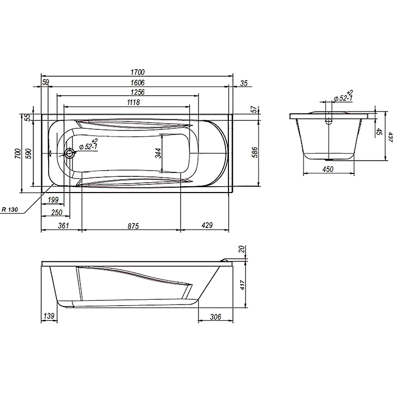 Am.Pm Sense ванна акриловая 170х70 см W76A-170-070W-A
