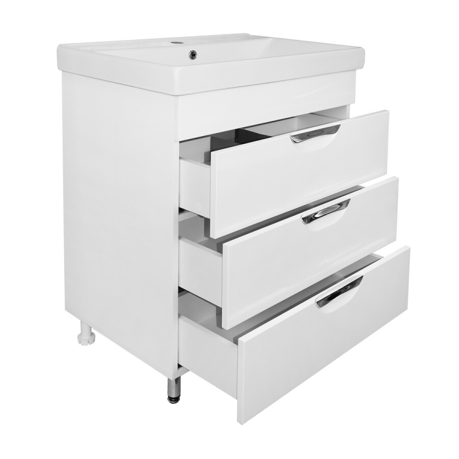 Комплект Тумба Стиль- 70/3Н "Соло" 700х880х480 напольная, с раковиной Tempo 70, с доводчиками, белый CS00092805