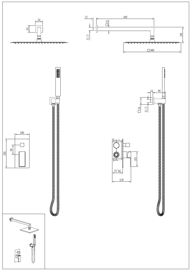 Душевая система без излива Boheme Qubic Matt Gold 474-3-MG