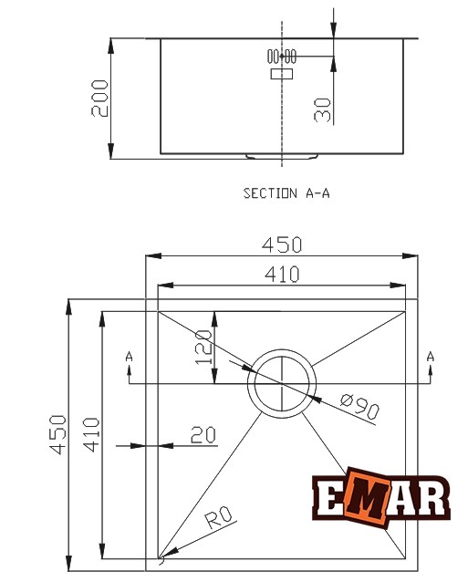 Emar EMB-101 кухонная мойка satin 45x45 см