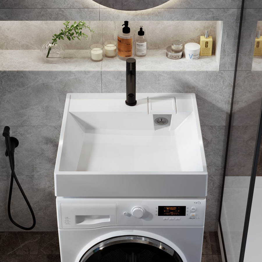 Mirsant Stella 60 раковина из литьевого мрамора над стиральной машиной УТ000101257