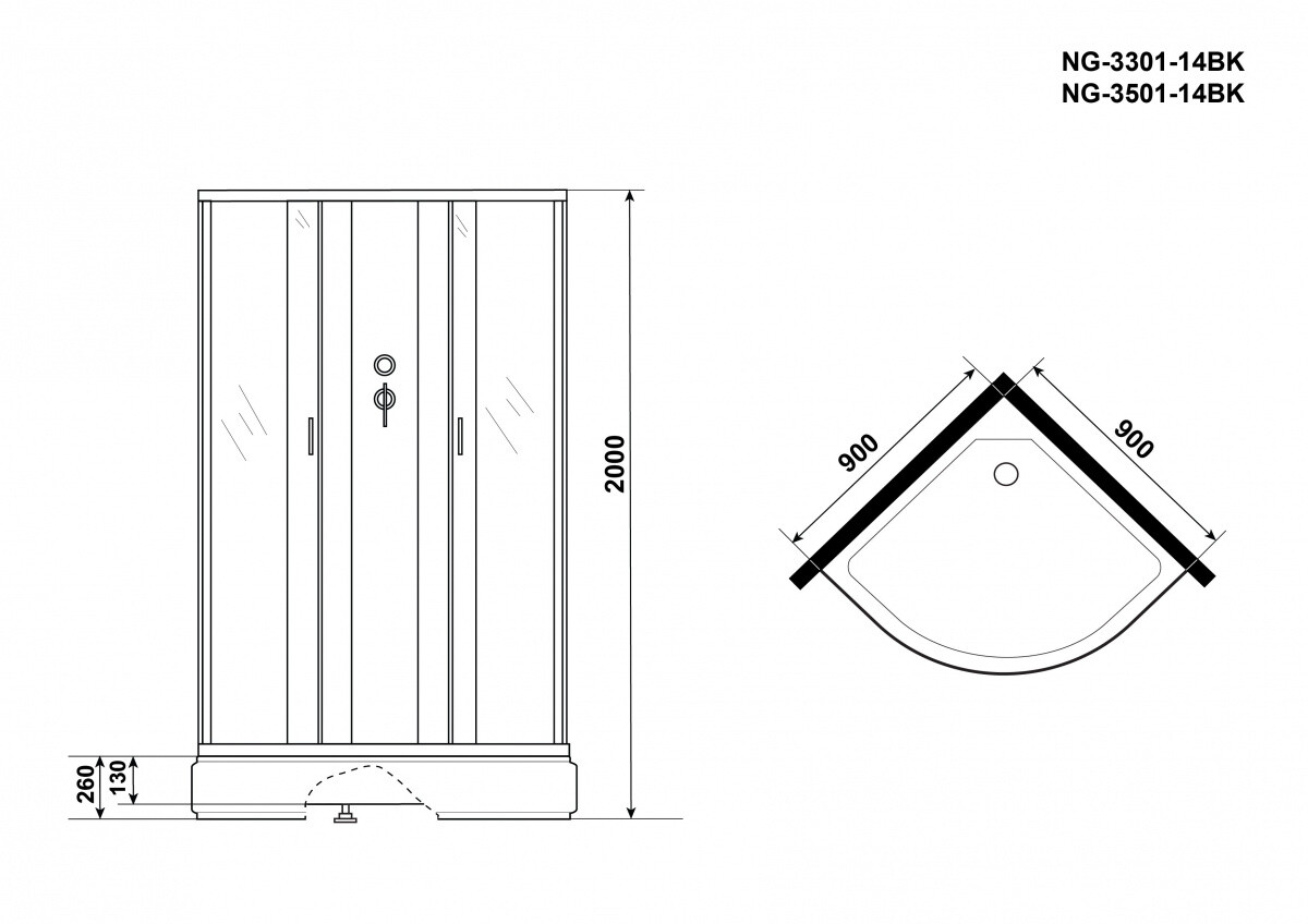 Niagara Classic NG 3501-14BK Душевая кабина 90x90 Без крыши 35011434BK