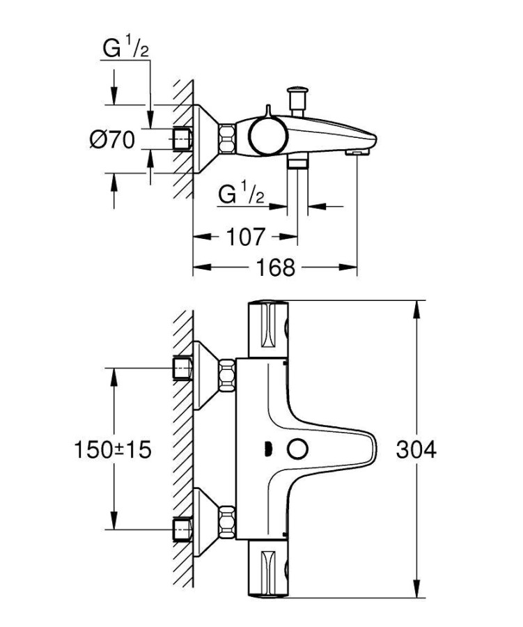 Grohe Grohtherm 800 34567000 смеситель для ванны хром