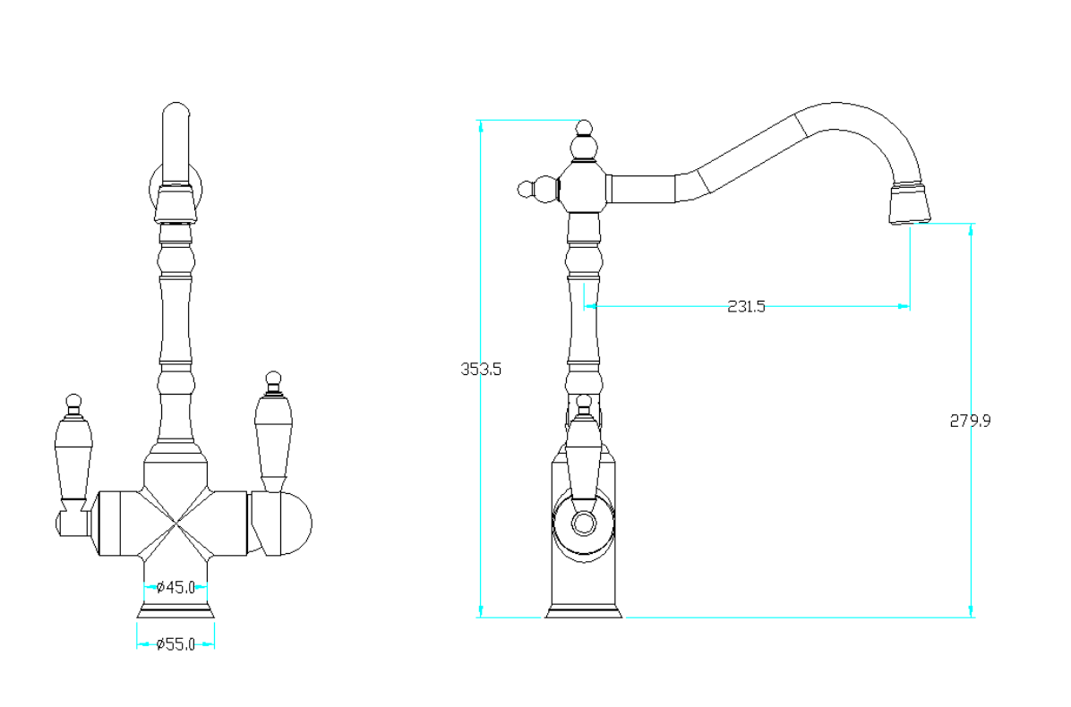 Смеситель для кухни Boheme Kitchen Tradizionale Oro ручки с белой керамикой 112
