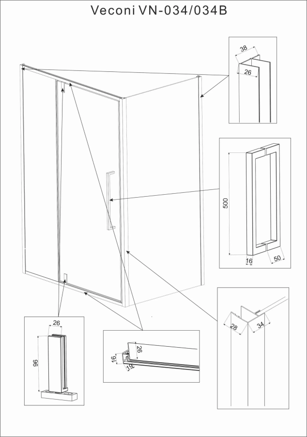 Veconi RV-034 душевой уголок 120х100 см RV034-120100-01-C7