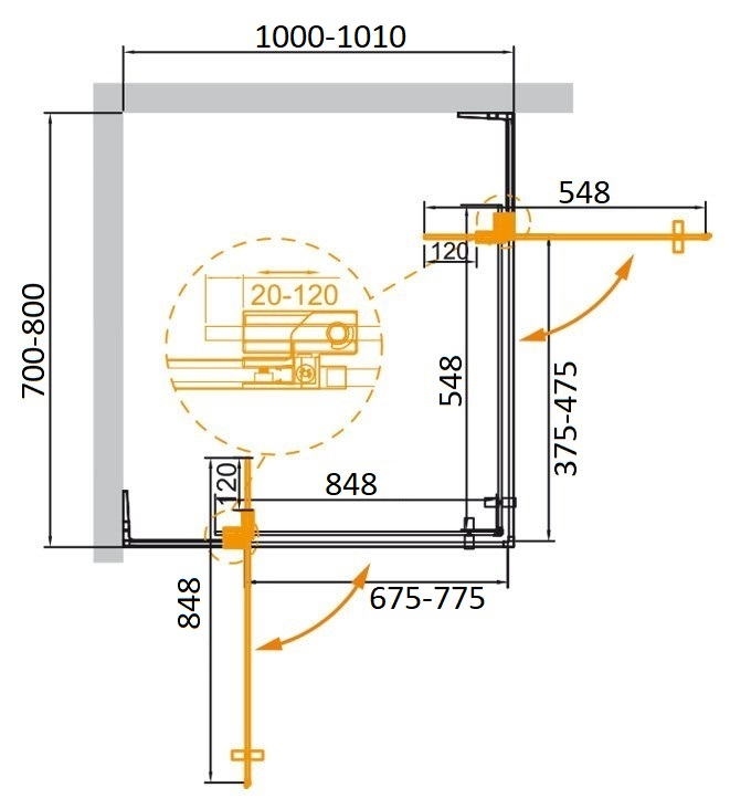 Cezares Slider душевой уголок 70/80х100/110 см SLIDER-AH-2-70/80-100/110-GRIGIO-NERO