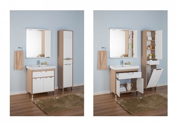 Aquanet Гретта 00171901 Шкаф-пенал напольный, с бельевой корзиной, светлый дуб 40