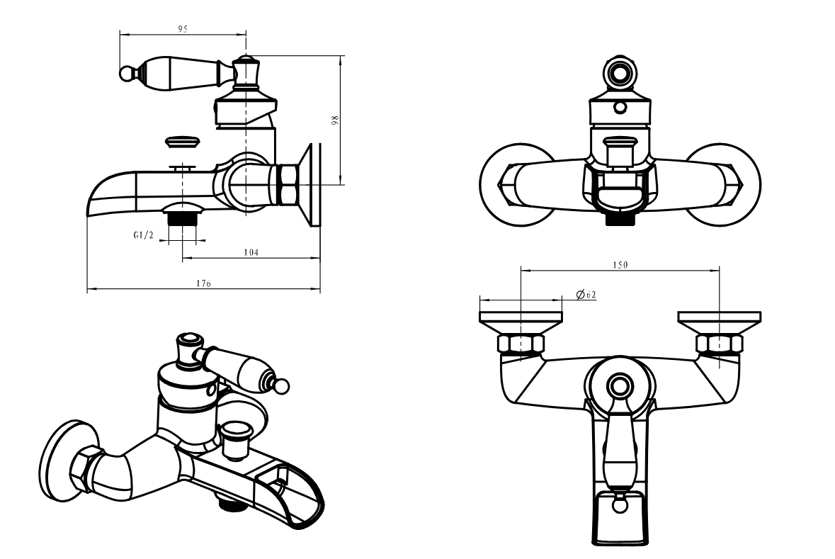 Смеситель для ванны Boheme Vogue Белый / Хром 223