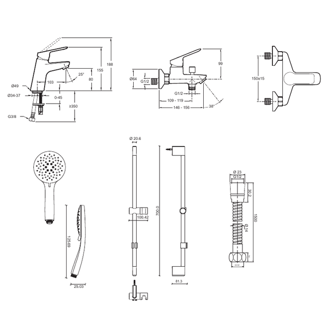 Jacob Delafon Lucien E20850RU-CP набор смесителей
