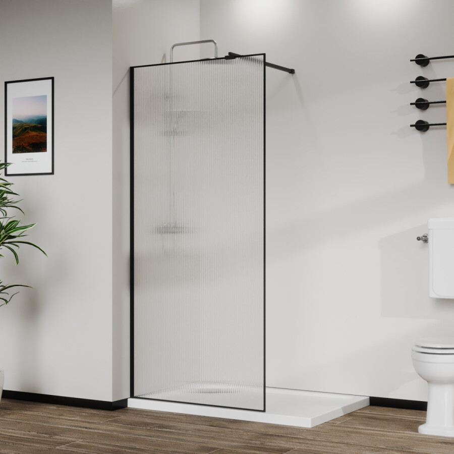 Душевая перегородка Azario Walk-in 1200x1950 в рамке, рифленое стекло, толщина стекла 8 мм, профиль черный матовый AZ-271-120-MВ-CRF