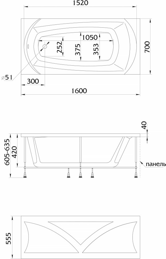 1 Marka Elegance 160*70 ванна акриловая прямоугольная 01эл1670
