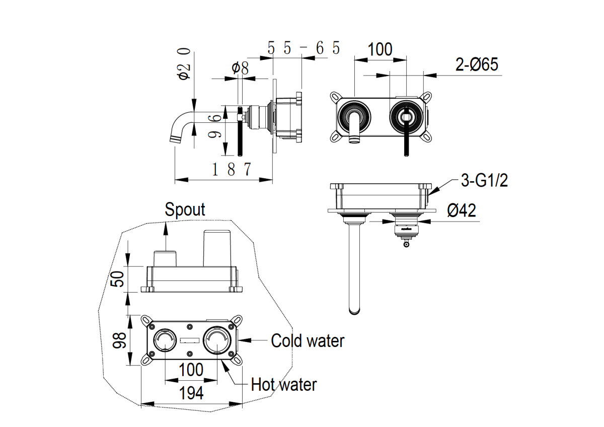 Смеситель для раковины из стены Boheme Eterna Gold 175-G