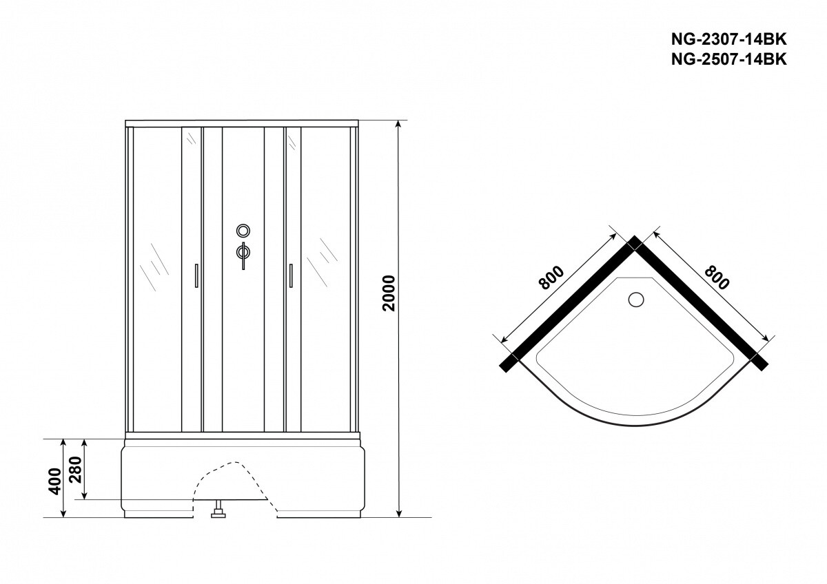 Niagara NG 2307-14BK Душевая кабина 80x80 Без крыши 23071424BK