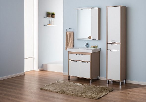 Aquanet Гретта 00171901 Шкаф-пенал напольный, с бельевой корзиной, светлый дуб 40