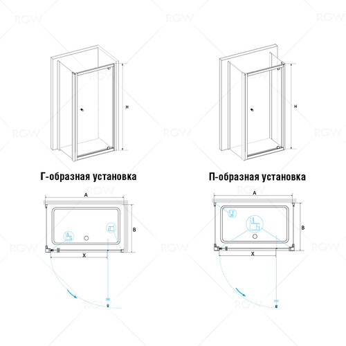RGW PA-43 (PA-05+Z-12) душевой уголок 80х100 хром, стекло прозрачное 04084380-11