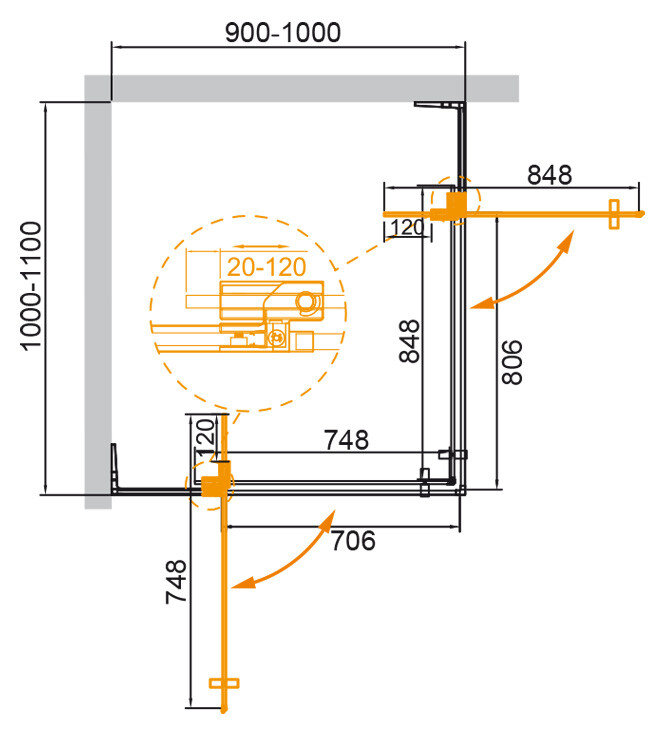 Душевой уголок CEZARES SLIDER-AH-2-90/100-100/110-C-GM