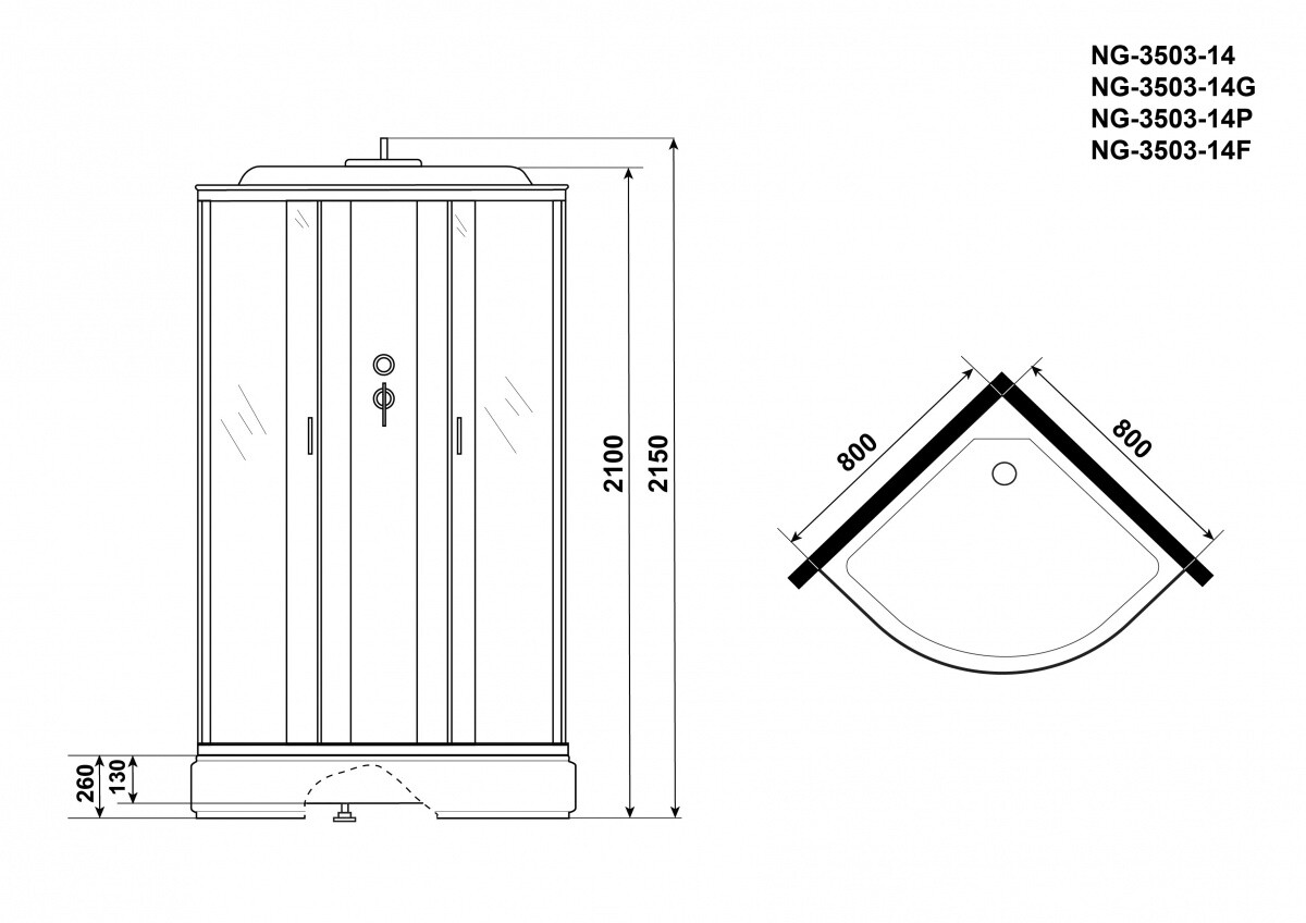 Niagara NG 3503-14 Душевая кабина 80x80 Бессиликоновая сборка 35031434