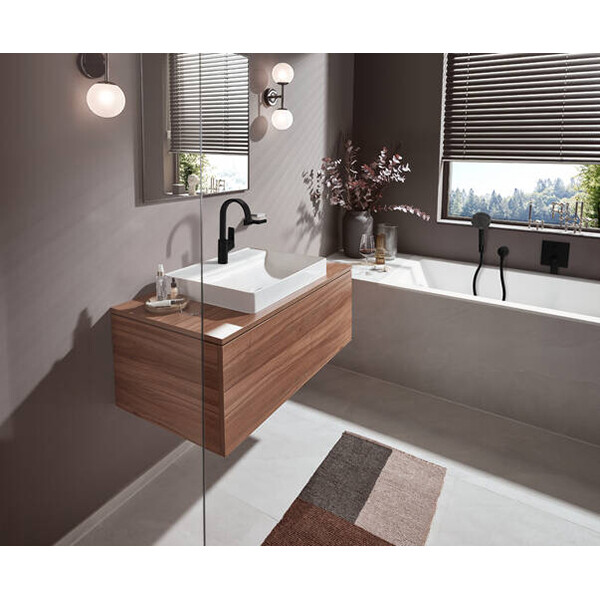 Hansgrohe Vivenis Смеситель для раковины 210 с поворотным изливом без сливного гарнитура черный матовый 75032670